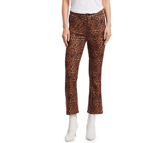 #3 NWT 7 FOR ALL MANKIND Leopard-Print High-Rise Slim-Fit Kick Flare Jeans - Picture 1 of 8